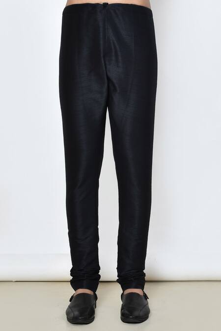 Arihant Rai Sinha_Black Dupion Raw Silk Plain Full Sleeve Kurta With Churidar _Online_at_Aza_Fashions