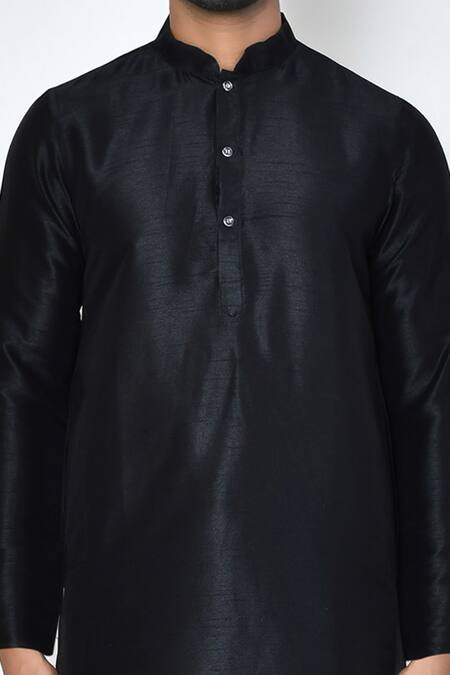 Shop_Arihant Rai Sinha_Black Dupion Raw Silk Plain Full Sleeve Kurta With Churidar _Online_at_Aza_Fashions