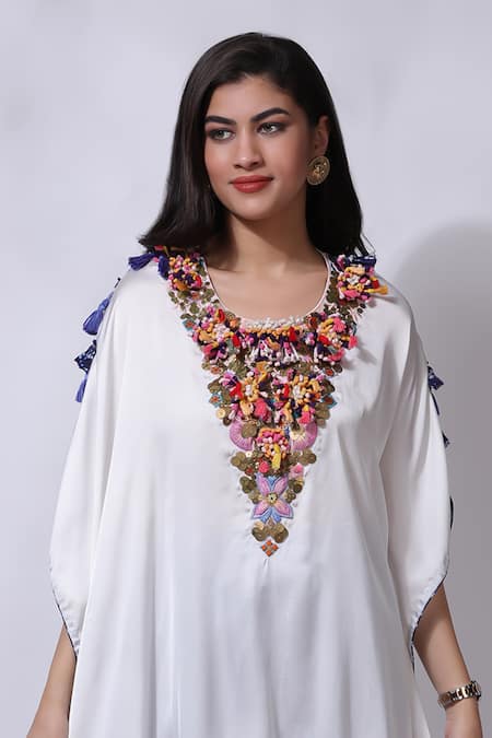 Buy_Sonali Gupta_Blue Silk Embroidered Floral Round Poncho And Pant Set  _Online_at_Aza_Fashions