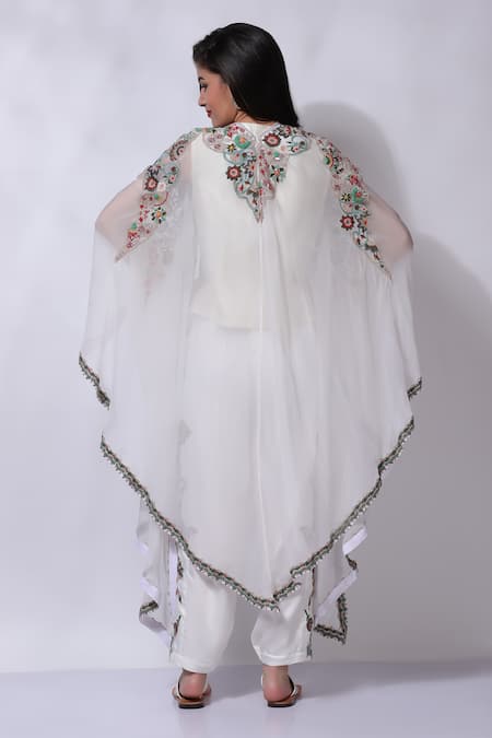 Sonali Gupta Asymmetric Embroidered Cape Pant Set 