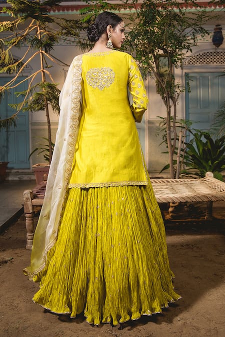 Surbhi Shah Floral Marori Embroidered Kurta Lehenga Set 