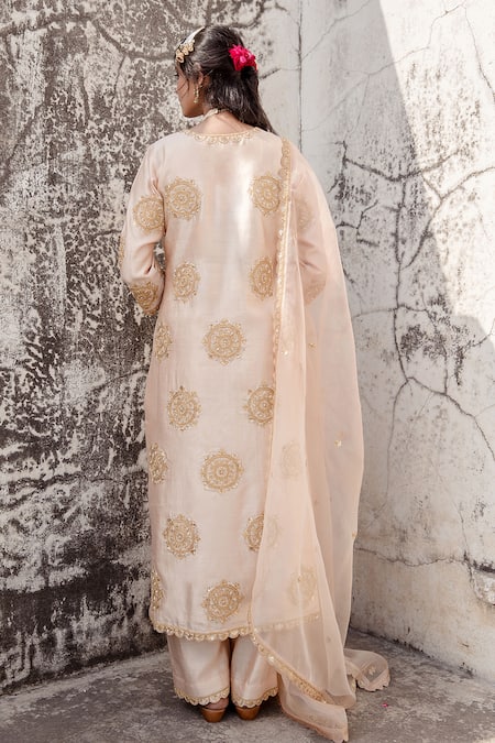 Shop Surbhi Shah Beige Pearl Embellished Kurta Pant Set at Aza Fashions Shop_Surbhi Shah_Beige Pearl Embellished Kurta Pant Set _at_Aza_Fashions