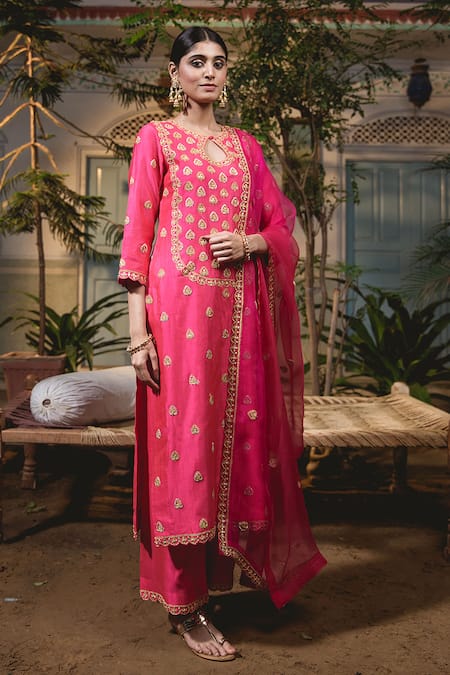 Shop Surbhi Shah Red Gota Embellished Kurta Pant Set at Aza Fashions Shop_Surbhi Shah_Red Gota Embellished Kurta Pant Set _at_Aza_Fashions