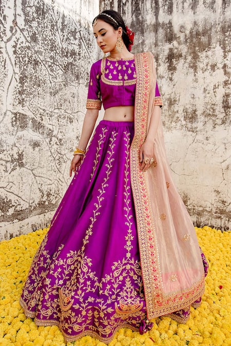 Buy Online | Magenta Banarasi Bridal Lehenga By Laali