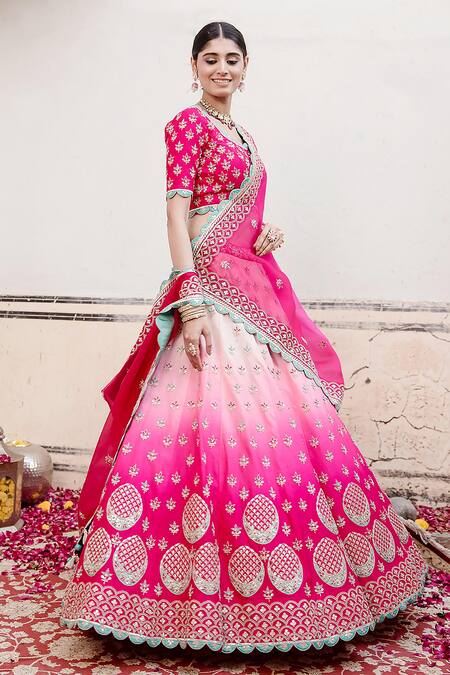 Shop Surbhi Shah Pink Pure Spun Silk Embroidered Resham Round Lehenga Set Online at Aza Fashions Shop_Surbhi Shah_Pink Pure Spun Silk Embroidered Resham Round Lehenga Set _Online_at_Aza_Fashions