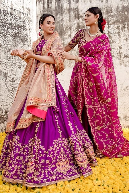 Surbhi Shah Purple Pure Silk Hand Embroidered Marodi And Zardozi Work Broad Bridal Lehenga Set Online at Aza Fashions Surbhi Shah_Purple Pure Silk Hand Embroidered Marodi And Zardozi Work Broad Bridal Lehenga Set _Online_at_Aza_Fashions