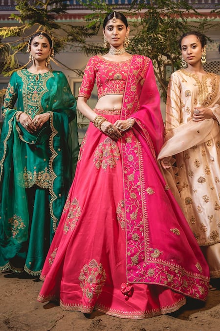 Surbhi Shah Emerald Green Silk, Organza Embroidery, Cut Work Marodi Kurta Sharara Set at Aza Fashions Surbhi Shah_Emerald Green Silk, Organza Embroidery, Cut Work Marodi Kurta Sharara Set _at_Aza_Fashions