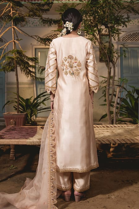 Surbhi Shah Beige Silk Marodi Embroidered Kurta Set Online at Aza Fashions Surbhi Shah_Beige Silk Marodi Embroidered Kurta Set _Online_at_Aza_Fashions