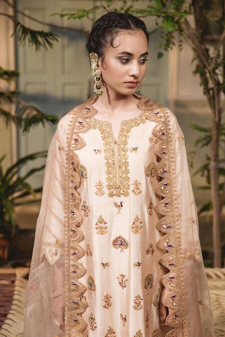 Buy Surbhi Shah Beige Silk Marodi Embroidered Kurta Set Online at Aza Fashions Buy_Surbhi Shah_Beige Silk Marodi Embroidered Kurta Set _Online_at_Aza_Fashions