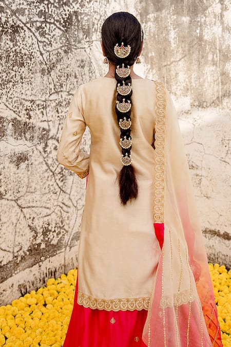 Shop_Surbhi Shah_Off White Silk, Organza Embroidery, Cut Work, Gota Patch Kurta Lehenga Set _at_Aza_Fashions