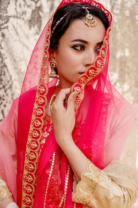 Surbhi Shah_Off White Silk, Organza Embroidery, Cut Work, Gota Patch Kurta Lehenga Set _at_Aza_Fashions