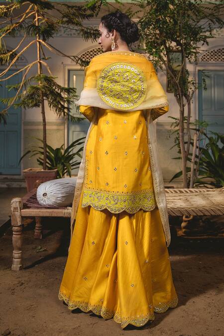 Shop Surbhi Shah Yellow Marodi Embroidered Silk Kurta Sharara Set at Aza Fashions Shop_Surbhi Shah_Yellow Marodi Embroidered Silk Kurta Sharara Set _at_Aza_Fashions