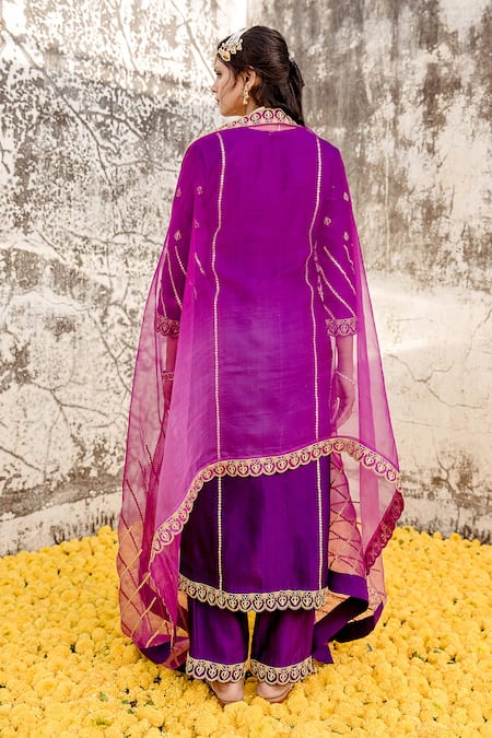 Shop_Surbhi Shah_Purple Silk Marodi Embroidered Kurta Pant Set _at_Aza_Fashions