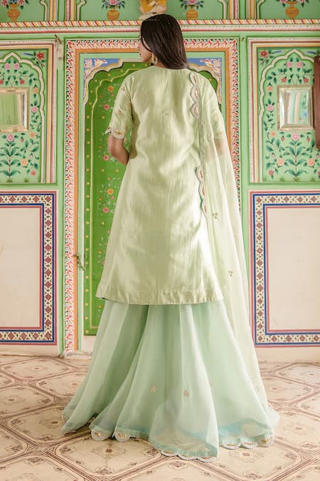 Surbhi Shah Green Zardozi Embroidered Silk Kurta Gharara Set Online at Aza Fashions Surbhi Shah_Green Zardozi Embroidered Silk Kurta Gharara Set _Online_at_Aza_Fashions