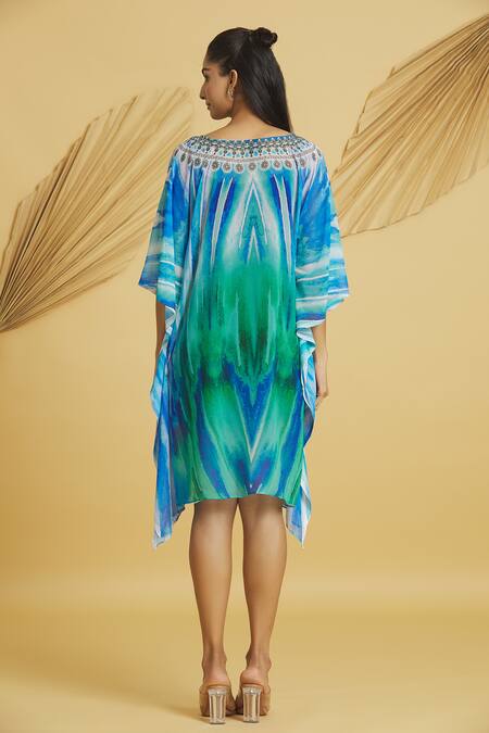 Shop Samyukta Singhania Multi Color Georgette Plunge Neck Digital Printed Kaftan at Aza Fashions Shop_Samyukta Singhania_Multi Color Georgette Plunge Neck Digital Printed Kaftan_at_Aza_Fashions