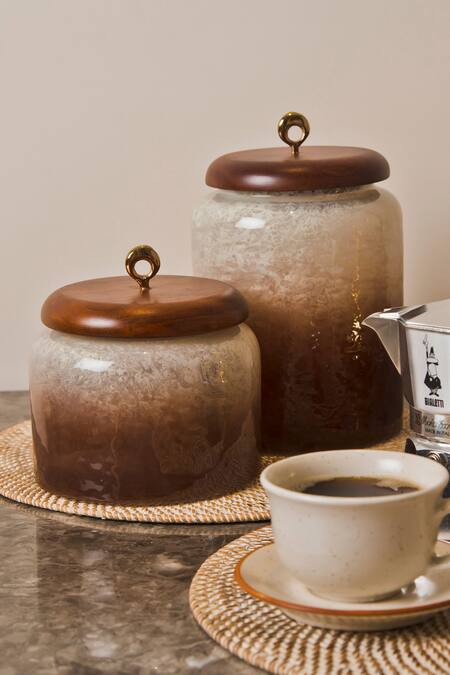 Buy Elm & Oak Red Glass Dual Toned Canisters Set Of 2 at Aza Fashions Buy_Elm & Oak_Red Glass Dual Toned Canisters Set Of 2_at_Aza_Fashions