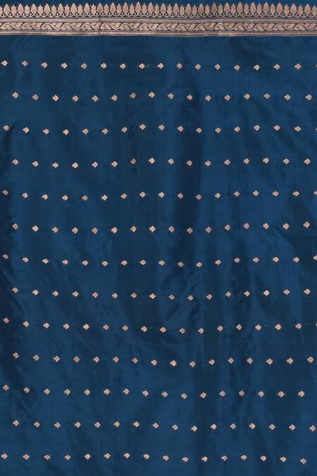 Naaritva India_Blue Kota Doria Zari Floral Pattern Banarasi Saree With Running Blouse _Online_at_Aza_Fashions