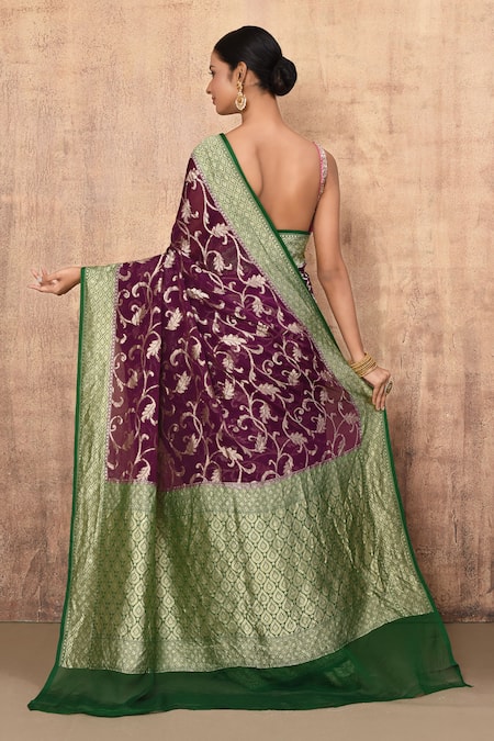 Naaritva India Handwoven Banarasi Saree With Running Blouse 