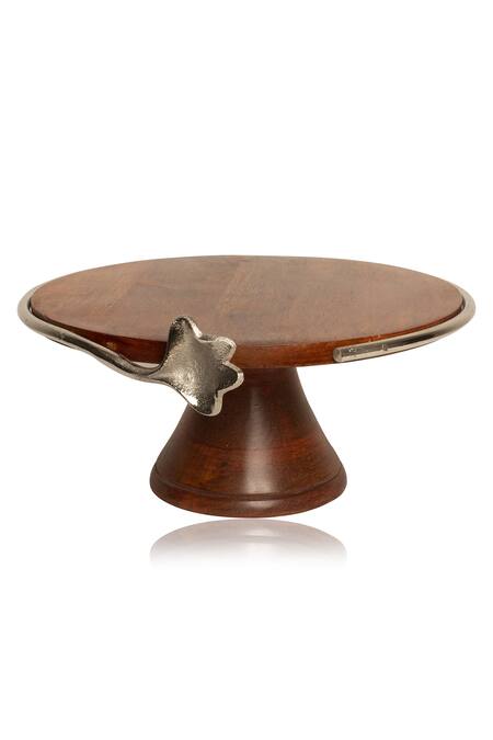 Shop H2h Brown Wood Gingko Cake Stand at Aza Fashions Shop_H2h_Brown Wood Gingko Cake Stand_at_Aza_Fashions