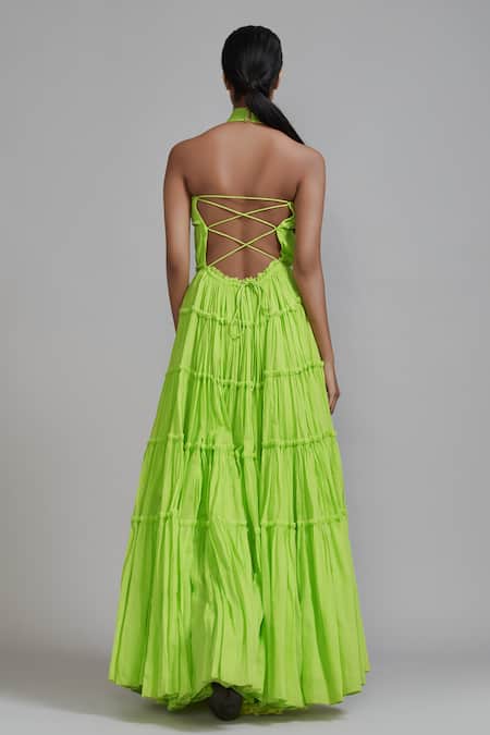 MATI_1 Neon Green Multi Tiered Gown 