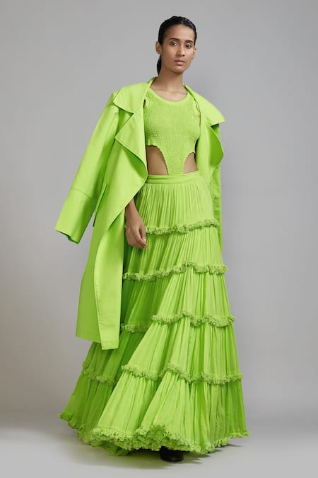 MATI Fringed Lehenga Set With Trench Jacket 