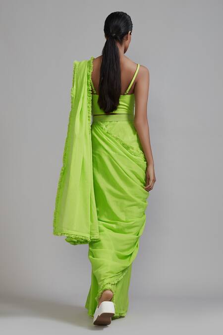 Mehdi Green Plain Saree | Leemboodi