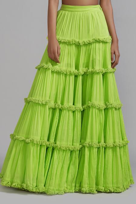 Buy_Mati_Green Cotton Fringe Sweetheart Neck Corset And Lehenga Set _Online_at_Aza_Fashions