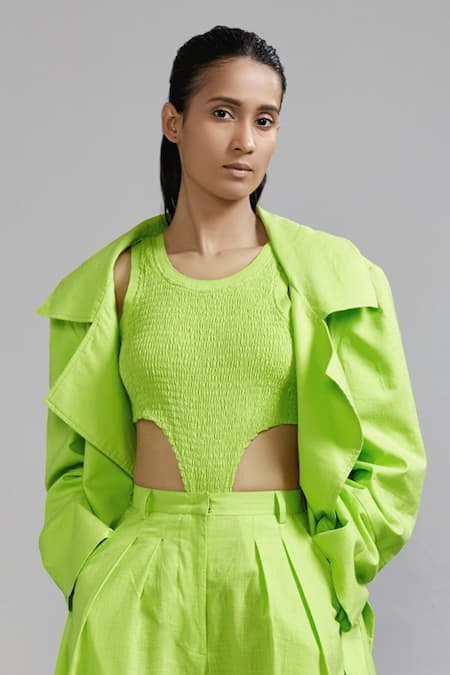 MATI_1 Green Cotton Collared Trench Jacket Online at Aza Fashions MATI_1_Green Cotton Collared Trench Jacket _Online_at_Aza_Fashions