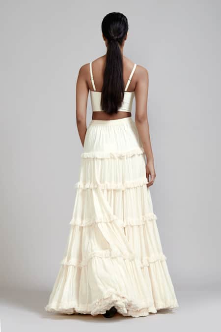 MATI_1 Fringed Tiered Cotton Lehenga 