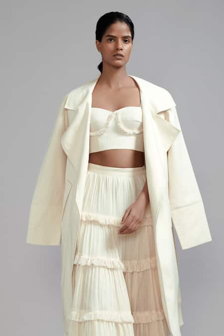 MATI_1 Fringed Lehenga Set With Trench Jacket 