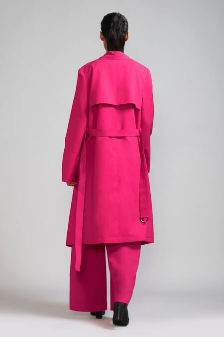 Shop_Mati_Pink Cotton Collared Notched Trench Jacket Pant Set _at_Aza_Fashions