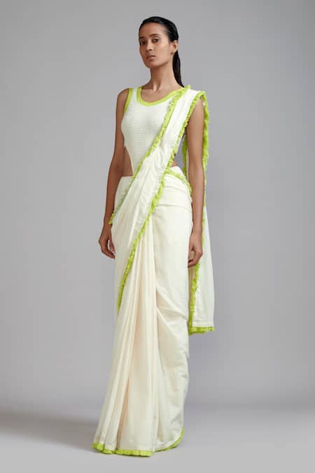 MATI_1 Off White Smocked Bodysuit And Saree Set Online at Aza Fashions MATI_1_Off White Smocked Bodysuit And Saree Set _Online_at_Aza_Fashions