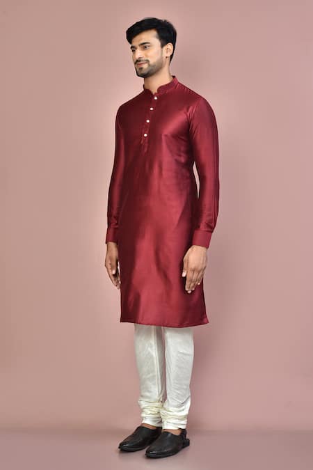 Shop_Arihant Rai Sinha_Maroon Cotton, Silk Plain Kurta_Online_at_Aza_Fashions