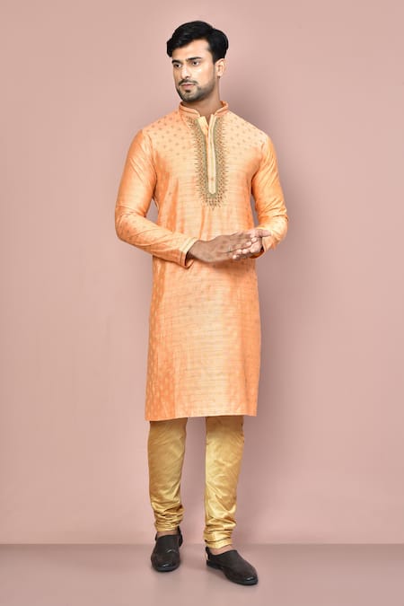 Arihant Rai Sinha Orange Cotton Silk Embroidered Zardosi Hand Work Straight Kurta
