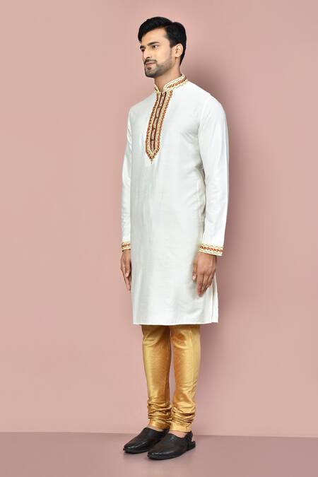 Shop_Arihant Rai Sinha_White Cotton, Silk Zari Zardosi Embroidered Kurta _Online_at_Aza_Fashions
