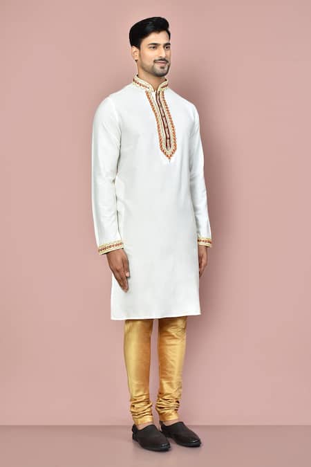 Arihant Rai Sinha_White Cotton, Silk Zari Zardosi Embroidered Kurta _at_Aza_Fashions