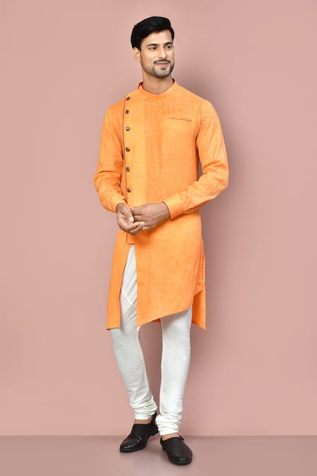 Arihant Rai Sinha Orange Cotton Asymmetric Plain Kurta