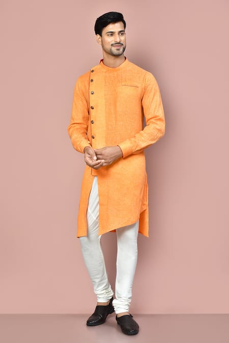 Arihant Rai Sinha Orange Cotton Asymmetric Plain Kurta 