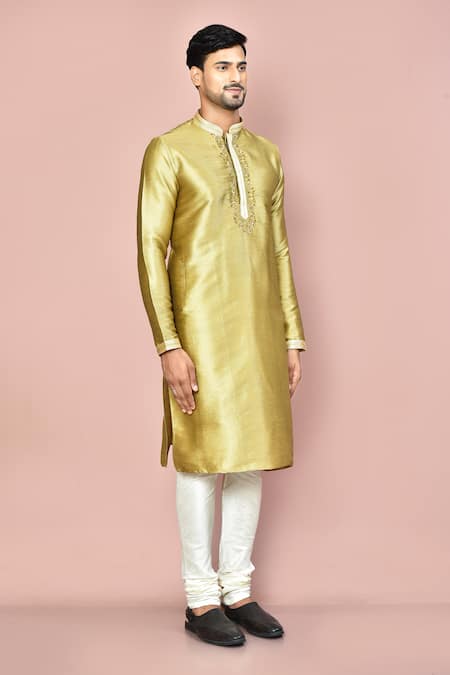 Arihant Rai Sinha_Gold Silk Zari Mulberry Zardosi Hand Embroidered Kurta _at_Aza_Fashions
