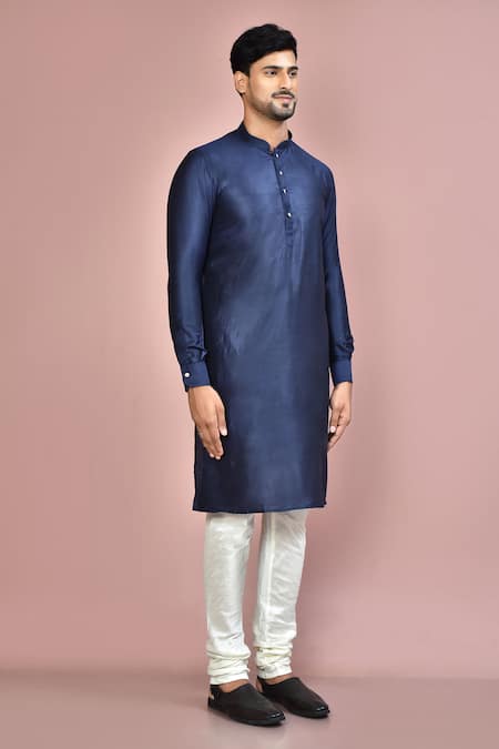 Buy_Arihant Rai Sinha_Blue Cotton, Silk Plain Kurta Set 