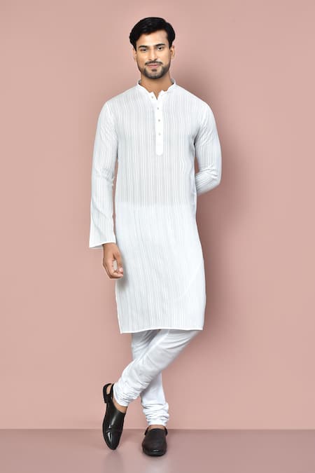 Arihant Rai Sinha White Cotton Striped Pattern Kurta Set For Kids