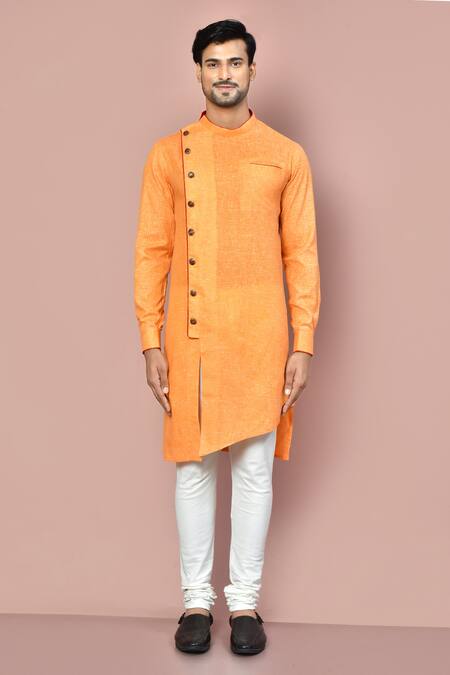 Buy_Arihant Rai Sinha_Orange Cotton Plain Cross Cut Kurta Set _Online_at_Aza_Fashions