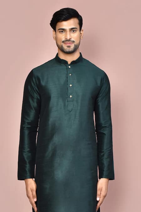 Shop Arihant Rai Sinha Green Silk, Denim Dupion Art Plain Kurta Set Online at Aza Fashions Shop_Arihant Rai Sinha_Green Silk, Denim Dupion Art Plain Kurta Set _Online_at_Aza_Fashions