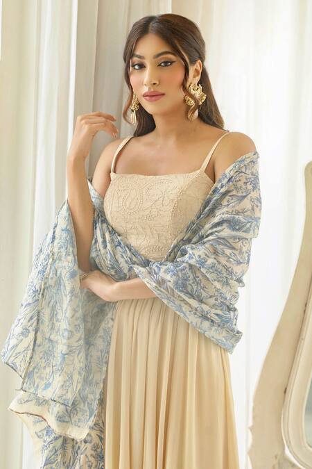 Buy LABEL AISHWARYRIKA Beige Georgette, Chanderi Embroidery Inaya Chikankari Anarkali Palazzo Set Online at Aza Fashions Buy_LABEL AISHWARYRIKA_Beige Georgette, Chanderi Embroidery Inaya Chikankari Anarkali Palazzo Set _Online_at_Aza_Fashions