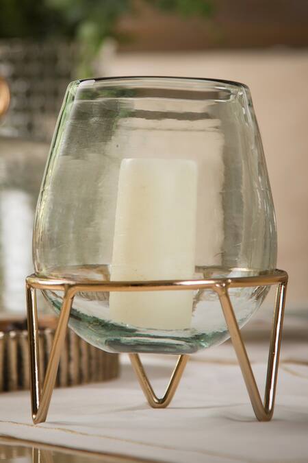 Buy Elm & Oak White Brass And Glass Orb Candle Holder at Aza Fashions Buy_Elm & Oak_White Brass And Glass Orb Candle Holder_at_Aza_Fashions