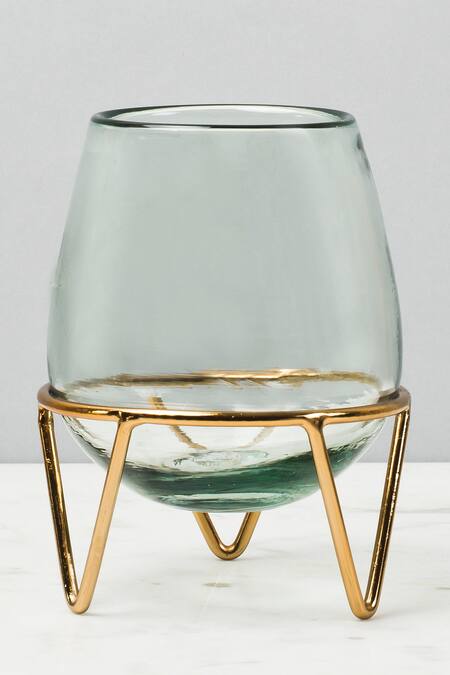 Shop Elm & Oak White Brass And Glass Orb Candle Holder at Aza Fashions Shop_Elm & Oak_White Brass And Glass Orb Candle Holder_at_Aza_Fashions
