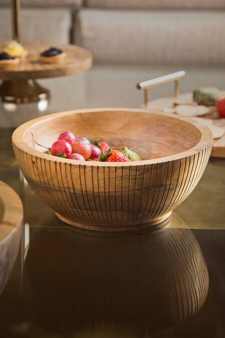 Elm & Oak Brown Mango Wood Milano Fruit Bowl