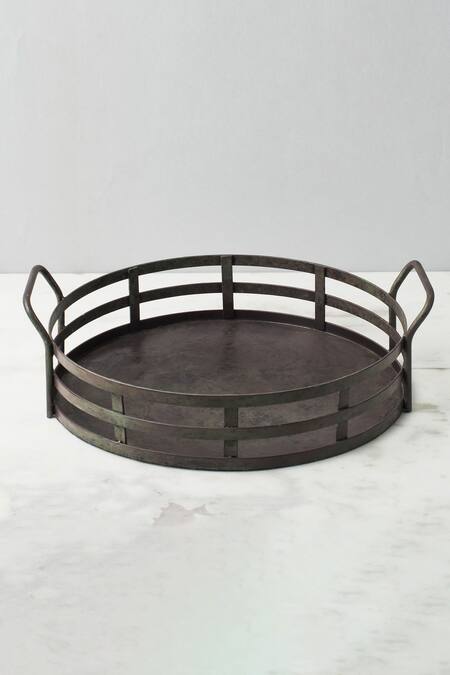 Shop Elm & Oak Grey Iron Siena Round Tray at Aza Fashions Shop_Elm & Oak_Grey Iron Siena Round Tray_at_Aza_Fashions