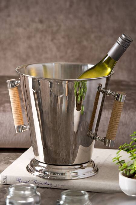Buy Elm & Oak Silver Mango Wood Brass And Steel Brisbane Ice Bucket at Aza Fashions Buy_Elm & Oak_Silver Mango Wood Brass And Steel Brisbane Ice Bucket_at_Aza_Fashions
