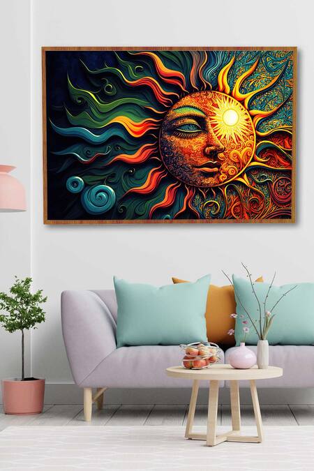 Krutik_Multi Color Archival Paper (230 Gsm) Celestial Dance Of Sun And Moon Abstract Art_Online_at_Aza_Fashions